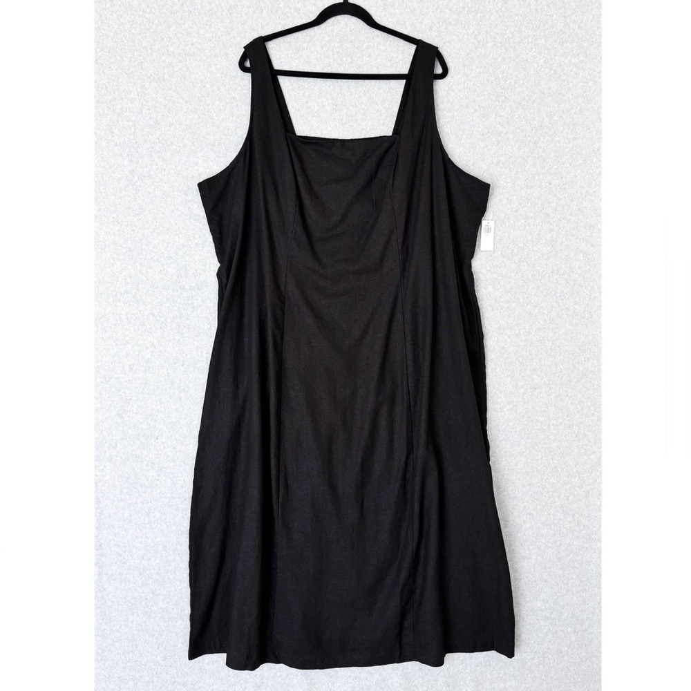 Old Navy Dress Womens 4X Black Midi Maxi Linen Blend Sleeveless Fit Flare New